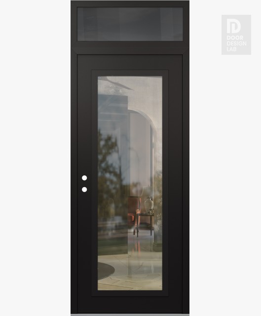 Modern Steel Front Door Diamond C1 36" x 96" black/black clear Glass Panel black RHI with Transom mirrored Glass