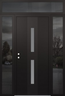 DIAMOND A6 60" X 96" BLACK/WHITE FROSTED GLASS PANEL BLACK RHI WITH 2 SIDELITES AND TRANSOM MIRRORED GLASS