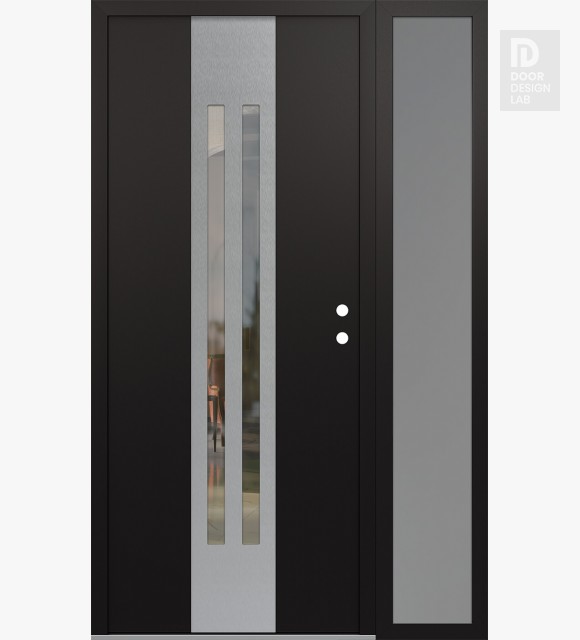 Modern Steel Front Door DIAMOND A8 52" X 80" BLACK/BLACK CLEAR GLASS PANEL STAINLESS STEEL LHI WITH SIDELITE FROSTED GLASS