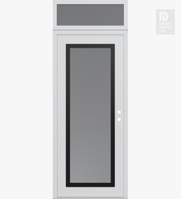 Modern Steel Front Door Diamond C1 36" x 96" white/white frosted Glass Panel black LHI with Transom frosted Glass
