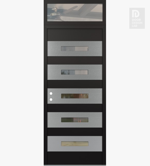 Modern Steel Front Door Diamond D9 36" x 96" black/black clear Glass Panel stainless steel RHI with Transom clear Glass