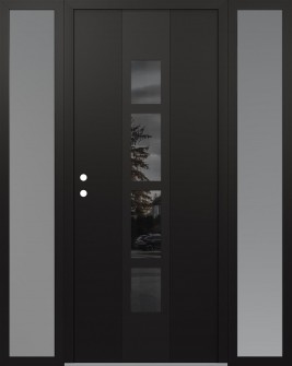 DIAMOND A10 64" X 80" BLACK/BLACK MIRRORED GLASS PANEL BLACK RHI WITH 2 SIDELITES FROSTED GLASS