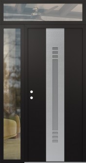 DIAMOND A5 52" X 96" BLACK/WHITE FROSTED GLASS PANEL STAINLESS STEEL RHI WITH SIDELITE AND TRANSOM CLEAR GLASS