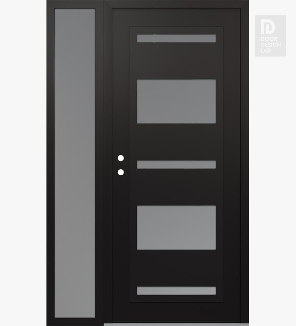 Modern Steel Front Door Diamond C10 50" x 80" black/white frosted Glass Panel black RHI with Sidelite frosted Glass