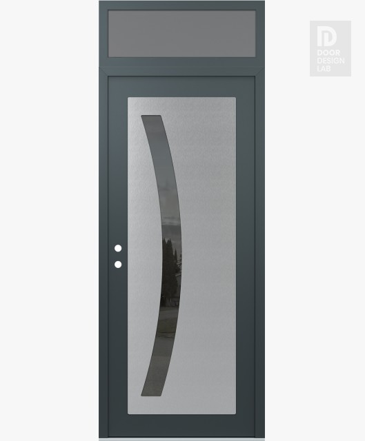 Modern Steel Front Door Diamond C4 36" x 96" anthracite/anthracite mirrored Glass Panel stainless steel RHI with Transom frosted Glass