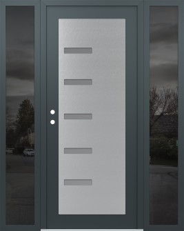 Diamond C8 64" x 80" anthracite/anthracite frosted Glass Panel stainless steel RHI with 2 Sidelites mirrored Glass