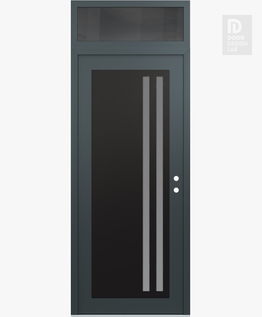 Modern Steel Front Door Diamond C6 36" x 96" anthracite/anthracite frosted Glass Panel black LHI with Transom mirrored Glass