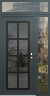 Diamond C16 48" x 96" anthracite/anthracite mirrored Glass Panel black LHI with Sidelite and Transom clear Glass