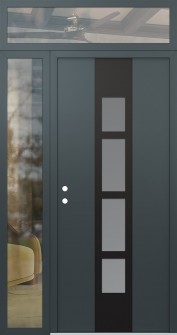 DIAMOND A10 48" X 96" ANTHRACITE/ANTHRACITE FROSTED GLASS PANEL BLACK RHI WITH SIDELITE AND TRANSOM CLEAR GLASS