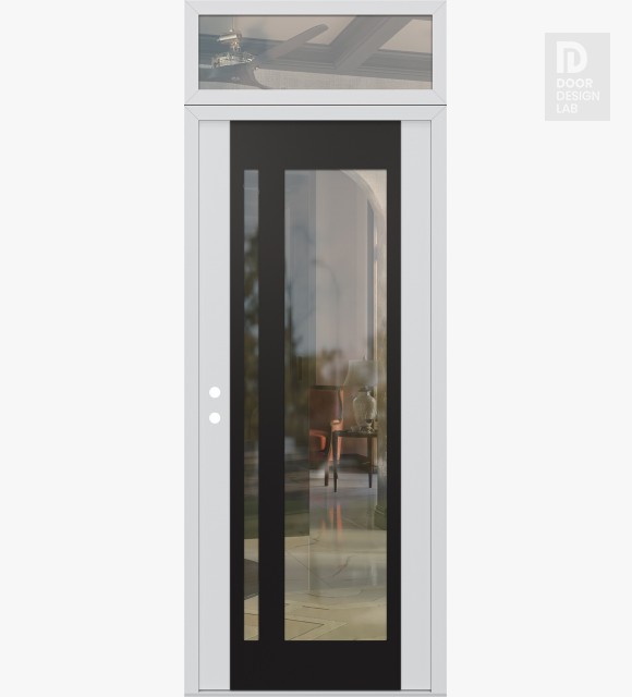 Modern Steel Front Door Diamond C15 36" x 96" white/white clear Glass Panel black RHI with Transom clear Glass
