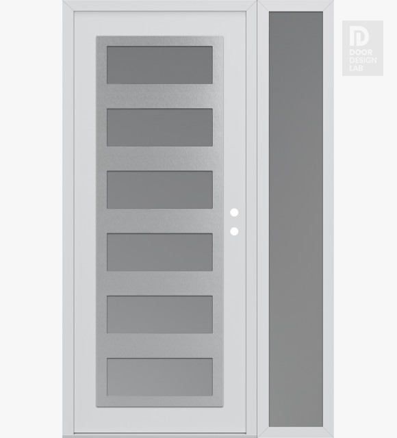 Modern Steel Front Door Diamond C9 48" x 80" white/white frosted Glass Panel stainless steel LHI with Sidelite frosted Glass