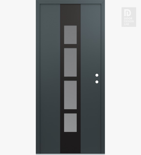 Modern Steel Front Door DIAMOND A10 36" X 80" ANTHRACITE/ANTHRACITE FROSTED GLASS PANEL BLACK LHI