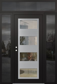 Diamond C2 68" x 96" black/black clear Glass Panel stainless steel RHI with 2 Sidelites and Transom mirrored Glass