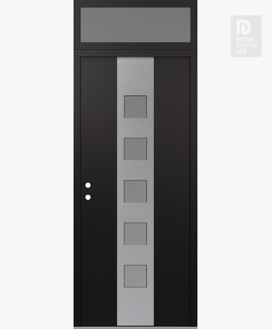 Modern Steel Front Door DIAMOND A13 36" X 96" BLACK/WHITE FROSTED GLASS PANEL STAINLESS STEEL RHI WITH TRANSOM FROSTED GLASS