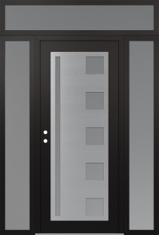 Diamond C3 64" x 96" black/white frosted Glass Panel stainless steel RHI with 2 Sidelites and Transom frosted Glass