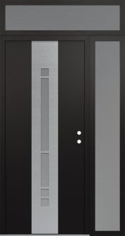 DIAMOND A3 52" X 96" BLACK/WHITE FROSTED GLASS PANEL STAINLESS STEEL LHI WITH SIDELITE AND TRANSOM FROSTED GLASS