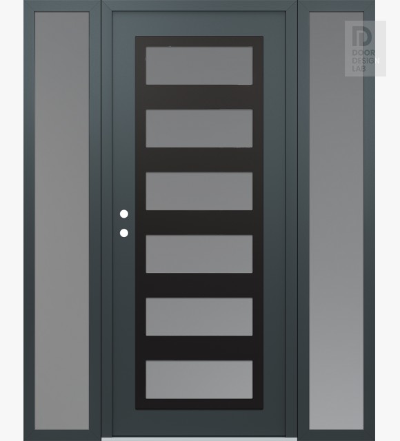 Modern Steel Front Door Diamond C9 64" x 80" anthracite/anthracite frosted Glass Panel black RHI with 2 Sidelites frosted Glass