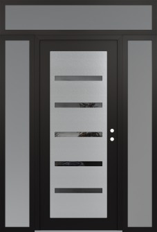 Diamond C7 60" x 96" black/black mirrored Glass Panel stainless steel LHI with 2 Sidelites and Transom frosted Glass