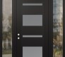 Modern Steel Front Door Diamond C10 60" x 96" black/white frosted Glass Panel black RHI with 2 Sidelites and Transom clear Glass