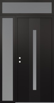 DIAMOND A2 52" X 96" BLACK/WHITE FROSTED GLASS PANEL BLACK RHI WITH SIDELITE AND TRANSOM FROSTED GLASS