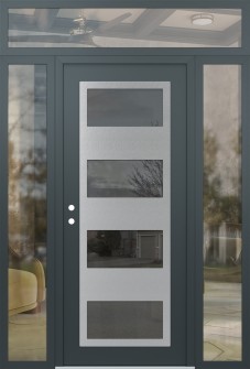 Diamond C2 68" x 96" anthracite/anthracite mirrored Glass Panel stainless steel RHI with 2 Sidelites and Transom clear Glass