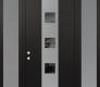 Modern Steel Front Door DIAMOND A12 64" X 96" BLACK/BLACK MIRRORED GLASS PANEL STAINLESS STEEL RHI WITH 2 SIDELITES AND TRANSOM FROSTED GLASS