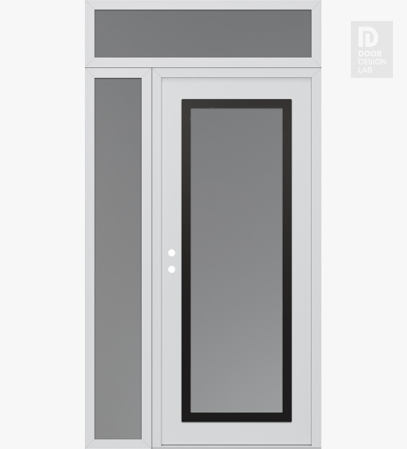 Modern Steel Front Door Diamond C1 52" x 96" white/white frosted Glass Panel black RHI with Sidelite and Transom frosted Glass