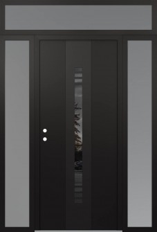 DIAMOND A5 68" X 96" BLACK/BLACK MIRRORED GLASS PANEL BLACK RHI WITH 2 SIDELITES AND TRANSOM FROSTED GLASS