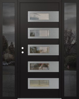 Diamond D3 64" x 80" black/black clear Glass Panel stainless steel RHI with 2 Sidelites mirrored Glass