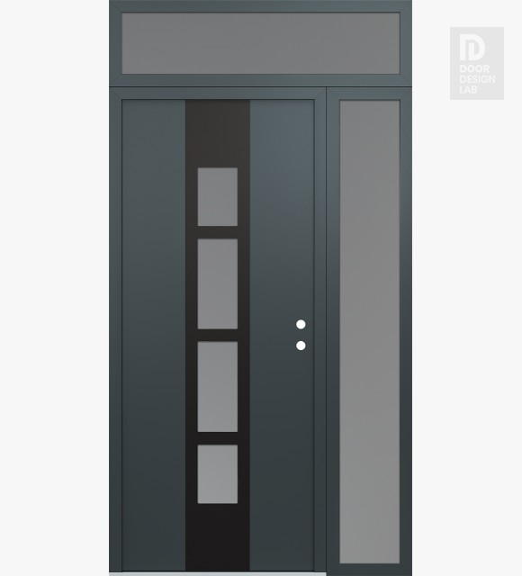 Modern Steel Front Door DIAMOND A10 52" X 96" ANTHRACITE/ANTHRACITE FROSTED GLASS PANEL BLACK LHI WITH SIDELITE AND TRANSOM FROSTED GLASS