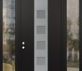 Modern Steel Front Door DIAMOND A13 64" X 96" BLACK/WHITE FROSTED GLASS PANEL STAINLESS STEEL RHI WITH 2 SIDELITES AND TRANSOM CLEAR GLASS
