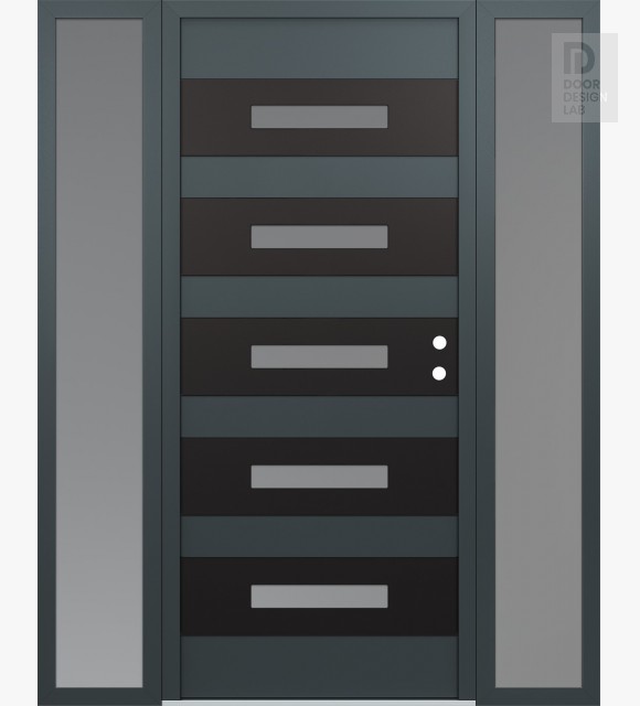 Modern Steel Front Door Diamond D9 64" x 80" anthracite/anthracite frosted Glass Panel black LHI with 2 Sidelites frosted Glass