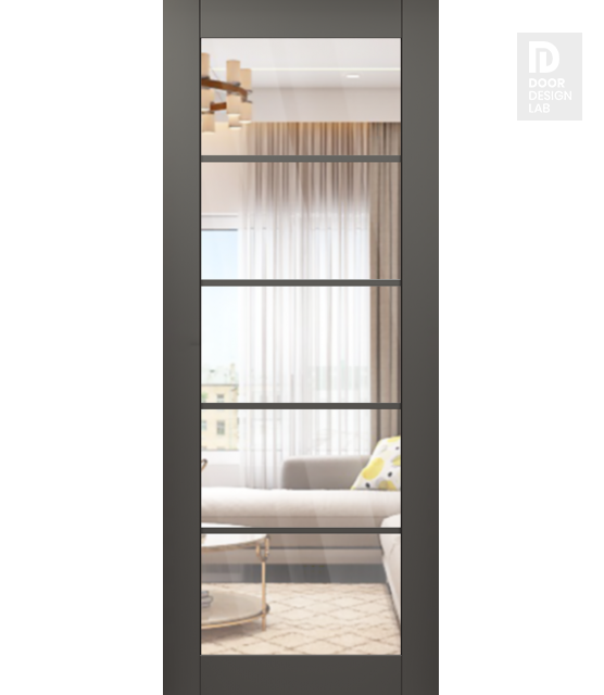 DOOR SLAB AVON 5 LITE CLEAR VETRO GRAY MATTE 24" X 80" X 1 3/4" TEMPERED CLEAR GLASS