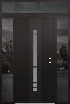 DIAMOND A3 68" X 96" BLACK/WHITE FROSTED GLASS PANEL BLACK LHI WITH 2 SIDELITES AND TRANSOM MIRRORED GLASS