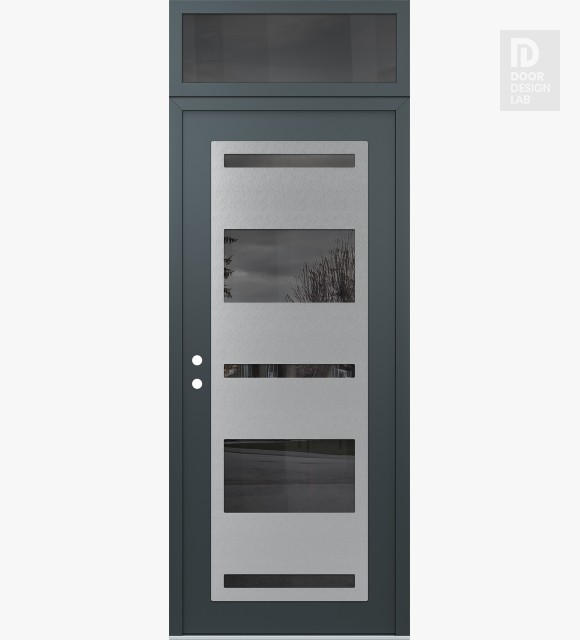 Modern Steel Front Door Diamond C10 36" x 96" anthracite/anthracite mirrored Glass Panel stainless steel RHI with Transom mirrored Glass