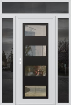 Diamond C2 68" x 96" white/white clear Glass Panel black RHI with 2 Sidelites and Transom mirrored Glass