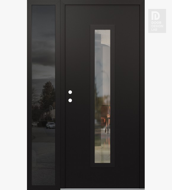 Modern Steel Front Door DIAMOND A11 52" X 80" BLACK/BLACK CLEAR GLASS PANEL BLACK RHI WITH SIDELITE MIRRORED GLASS