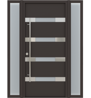MODERN FRONT STEEL DOOR WITH SIDELITES "AURA" BROWN/WHITE 61 1/16" X 81 11/16" RHI
