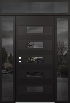 Diamond D5 64" x 96" black/black Mirrored Glass Panel black RHI with 2 Sidelites and Transom Mirrored Glass