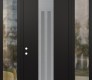 Modern Steel Front Door DIAMOND A8 68" X 96" BLACK/WHITE FROSTED GLASS PANEL STAINLESS STEEL RHI WITH 2 SIDELITES AND TRANSOM CLEAR GLASS
