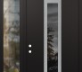 Modern Steel Front Door DIAMOND A1 50" X 96" BLACK/BLACK MIRRORED GLASS PANEL STAINLESS STEEL RHI WITH SIDELITE AND TRANSOM CLEAR GLASS
