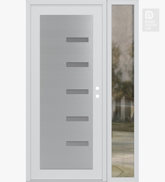 Modern Steel Front Door Diamond C8 52" x 80" white/white frosted Glass Panel stainless steel LHI with Sidelite clear Glass