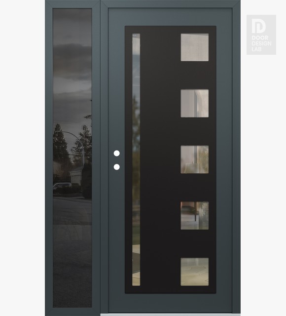 Modern Steel Front Door Diamond C3 48" x 80" anthracite/anthracite clear Glass Panel black RHI with Sidelite mirrored Glass