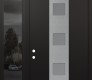 Modern Steel Front Door DIAMOND A12 52" X 96" BLACK/WHITE FROSTED GLASS PANEL STAINLESS STEEL RHI WITH SIDELITE AND TRANSOM MIRRORED GLASS