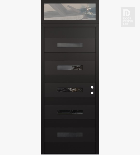 Modern Steel Front Door Diamond D9 36" x 96" black/black mirrored Glass Panel black LHI with Transom clear Glass