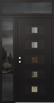 Diamond D8 52" x 96" black/black clear Glass Panel black RHI with Sidelite and Transom mirrored Glass