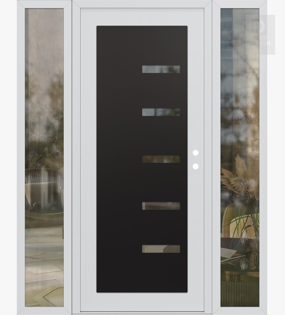 Modern Steel Front Door Diamond C8 60" x 80" white/white clear Glass Panel black LHI with 2 Sidelites clear Glass