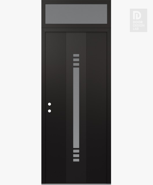 Modern Steel Front Door DIAMOND A5 36" X 96" BLACK/WHITE FROSTED GLASS PANEL BLACK RHI WITH TRANSOM FROSTED GLASS