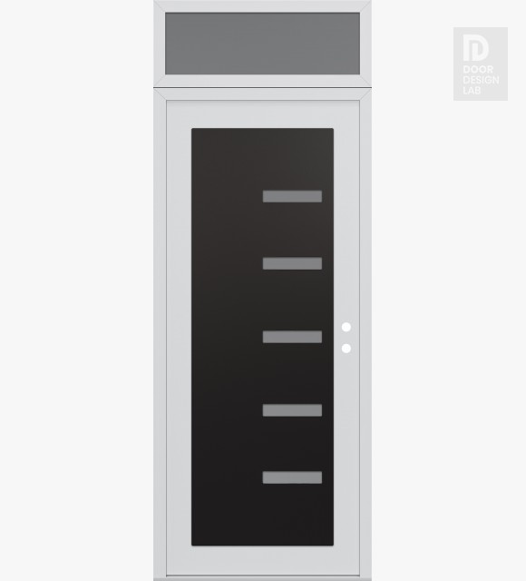 Modern Steel Front Door Diamond C8 36" x 96" white/white frosted Glass Panel black LHI with Transom frosted Glass