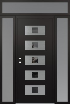 Diamond D8 68" x 96" black/black Mirrored Glass Panel stainless steel RHI with 2 Sidelites and Transom frosted Glass